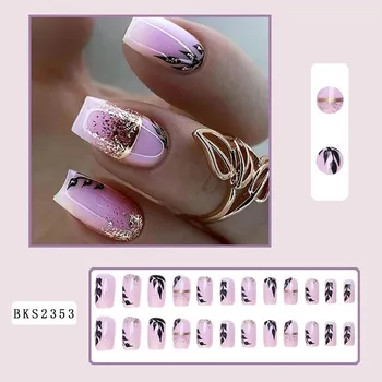 Французские типсы Press On Nails Миндальные короткие накладные ногти для женщин Разные размеры Мягкие гелевые накладные ногти Набор