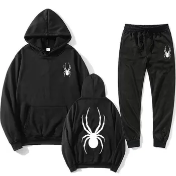 Толстовка с капюшоном и длинными рукавами Spider + спортивные брюки из 2 предметов, фитнес-костюмы для бега, весна-осень, женские спортивные костюмы S