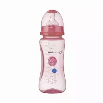 Бутылочка Bebe Confort серия Maternity PP, силиконовая соска для супов и каш, 360 мл, 6-24 мес., розовая