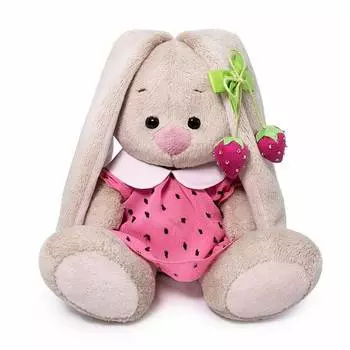 Budi Basa Мягкая игрушка Зайка Ми в розовом платье с клубничкой, 15 см
