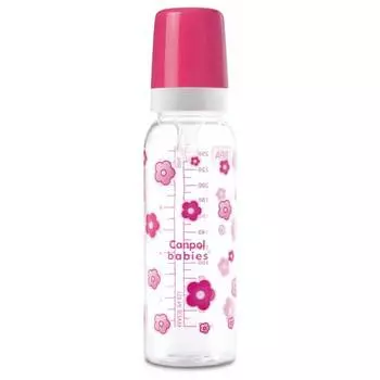 Canpol Бутылочка тритановая (BPA 0%) с силиконовой соской, 250 мл., 12+ мес., 11/810 prz, розовая