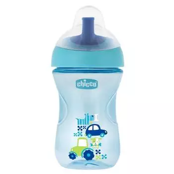 Чашка-поильник Chicco Advanced Cup (с трубочкой), 12 мес.+, 266 мл., голубой/машинки