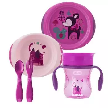 Chicco Набор детской посуды (5 предметов), 12 мес.+, розовый, 00016201100000