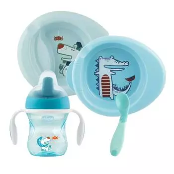 Chicco Набор детской посуды 6 мес.+, голубой, 00016200200000