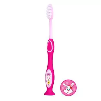 Chicco Зубная щетка с присоской 36 мес.+, розовая