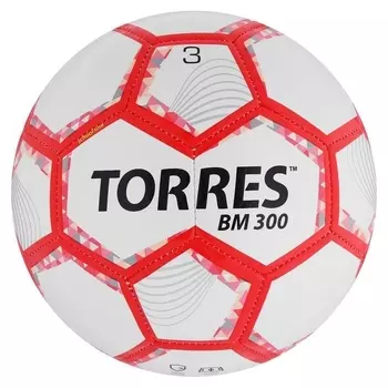 Мяч футбольный Torres BM 300, размер 3, 28 панелей, глянцевый Tpu, 2 подкладочных слой, машинная сшивка, цвет белый/серебряный/красный