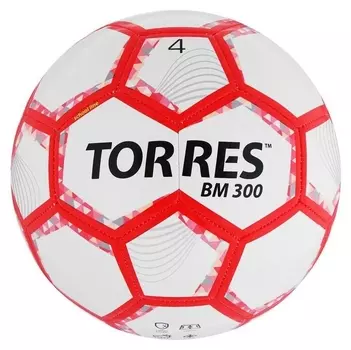 Мяч футбольный Torres BM 300, размер 4, 28 панелей, глянцевый Tpu, 2 подкладочных слоя, машинная сшивка, цвет белый/серебряный/красный