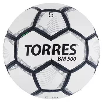Мяч футбольный Torres BM 500, размер 5, 32 панели, PU, 4 подкладочных слоя, ручная сшивка, цвет белый/серый