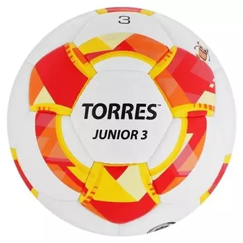 Мяч футбольный Torres Junior-3, размер 3, вес 270-290 г, глянцевый ПУ, 3 слоя, 32 панели, ручная сшивка, цвет белый/красный/жёлтый