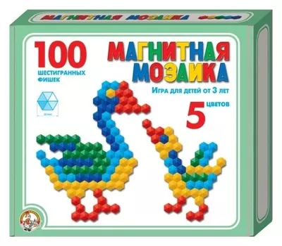 Мозаика магнитная шестигранная, 5 цветов, 100 элементов