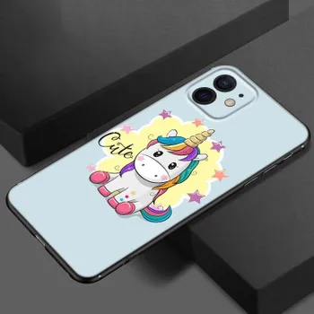 Милый чехол для телефона с мультяшным единорогом для Apple iPhone 13 12 Mini 11 Pro XS Max X XR 8 7 6S 6 Plus SE 2020 5S 5 Мягкий черный чехол из ТПУ iPhone 13 Pro Max
