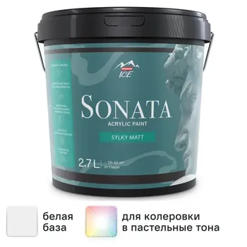 Краска для стен и потолков Parade Sonata Silky Matt моющаяся шелковисто-матовая цвет белый база А 2.7 л