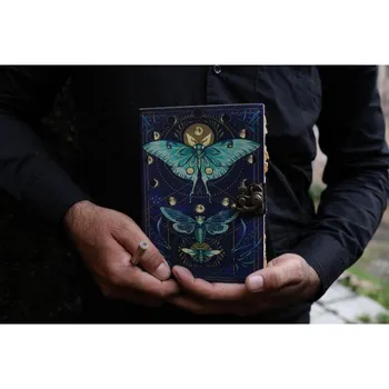 НОВЫЙ кожаный журнал Spell wizard Cat Book Blank Magik Notebook Book Of Shadows Wiccan Pagan Grimoire book for Traveling Sketching best Gifts 7 x 5 in синий