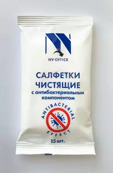 Салфетки влажные антибактериальные 15шт. для поверхностей NVO-03-002 NV-Office