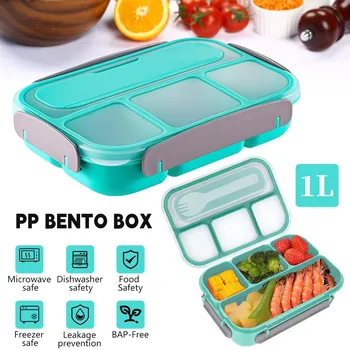 Bento Box Lunch Box Adult LunchBox Контейнеры для малышей и детей Взрослые 1000 мл 4 отделения Вилка Герметичная микроволновая печь Посудомоечная машина розовый
