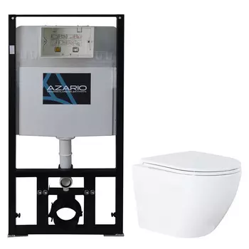 Подвесной унитаз с инсталляцией Azario Grado AZ-8010-1000+AZ-0046N безободковый, с крышкой микролифт, белый