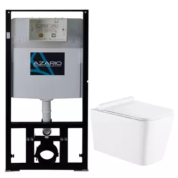 Подвесной унитаз с инсталляцией Azario Mona AZ-8010-1000+AZ-0057 безободковый, с крышкой микролифт, белый