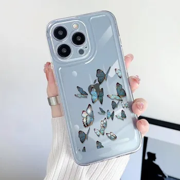 Модный силиконовый прозрачный чехол для телефона для iPhone 15 Pro Max 14 Pro 13 12 11, противоударный, красочный, с сердцем любви, бабочкой, цветочным узором, мягкий чехол для телефона iPhone 15