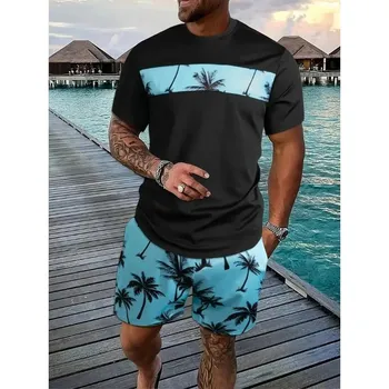 Летние футболки с принтом Coconut Tree 3D, шорты, комплекты, свободные мужские спортивные костюмы, футболка с коротким рукавом, комплект со штанами, мужские костюмы, одежда 3XL