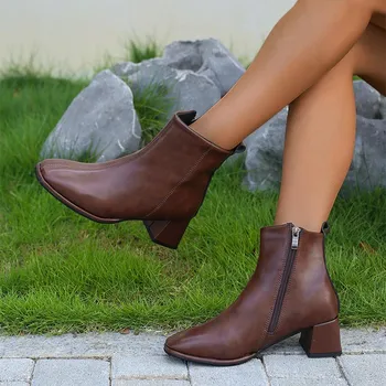 Fashion High Heels Women Ankle Boots Winter New Fashion Leather Shoes Women 2024 Trend Goth Boots Pumps Dress Walking Chaussures Femme 35 чёрный