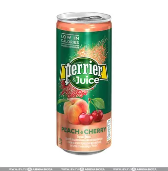 Вода минеральная газированная «Персик-вишня», Perrier, 0.25 л, ж/б, Франция