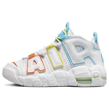 Детские кроссовки Nike Air More Uptempo GS White Rainbow, разноцветные, Opti-Yellow, Safety-Orange FJ4624-100 38.5
