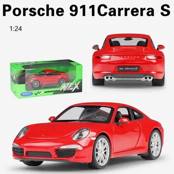 Масштаб 1/24 Welly Porsche 911 CARRERA S, модель автомобиля из сплава, литье под давлением, металлические игрушечные автомобили, модель автомобиля, коллекция высокой имитации, детские подарки 1/24-19x7.5x5.5cm красный