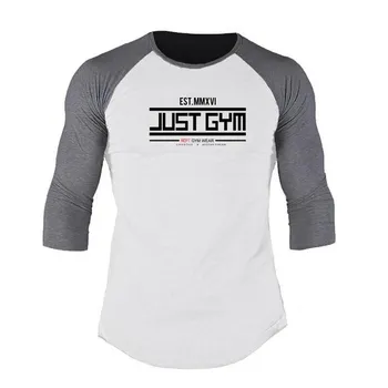 Muscleguys, новая корейская модная хлопковая спортивная рубашка, мужские тонкие топы для фитнеса с половиной рукавов M чёрный