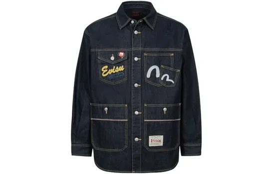 Джинсовая куртка мужская Evisu с принтом на спине, синий
