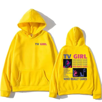 Уличная одежда в стиле хип-хоп, толстовки TV Girl Who Really Cares, зимние флисовые толстовки с графическим принтом, повседневные толстовки с длинным рукавом унисекс/женские, Sudaderas L