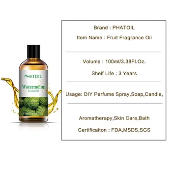PHATOIL Фруктовые эфирные масла арбуза Свечи Мыловарение Духи Диффузор свежести воздуха Эфирные масла для ароматерапии терапевтического класса 10ML Watermelon+a box
