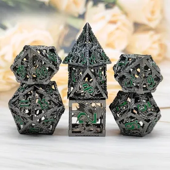 Набор металлических полых игральных костей DND Dragon, многогранные игральные кости D&D, подходящие для настольной игры Dungeons and Dragons Pathfinder RPG чёрный/красный