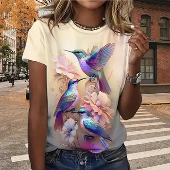 Модная женская футболка с красивыми животными, кошками, птицами, бабочками, жирафами и принтом, забавная повседневная футболка с круглым вырезом и короткими рукавами, летняя женская футболка XS розовый