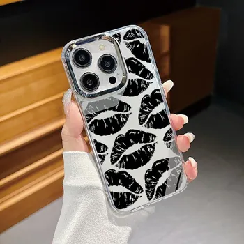 Модный прозрачный чехол с рисунком губ для iPhone 16 15 Pro Max 14 Plus 13 12 Pro 11 Kiss с прозрачным мягким покрытием, защита линз, противоударный чехол iPhone 16 жёлтый