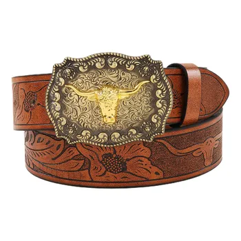 Винтажный ремень в стиле вестерн Longhorn Bull, ремень с пряжкой, ковбойские ремни для мужчин, джинсовый ремень в стиле вестерн с большой пряжкой, кожаный ремень A