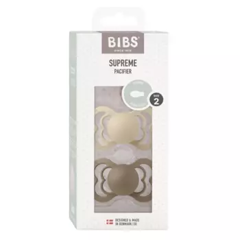 Bibs Supreme Пустышка силиконовая с 6 месяцев Vanilla-Dark Oak 2 шт