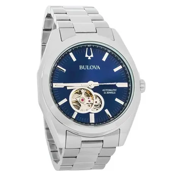 Bulova Classic Surveyor Автоматические мужские часы из нержавеющей стали с синим открытым сердечком 96A275