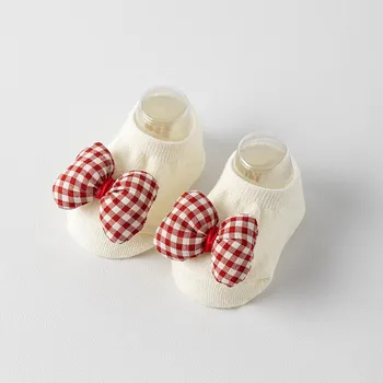Red Bow Baby Socks Red Bowknot Christmas Sock for Infant Boy Girl Spring Autumn Cotton Kids Anti-slip Floor Sock Xmas Gifts fit 0-1 Year