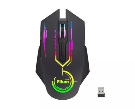Мышь Wireless Filum FL-GMW15-BK-L оптическая USB/BT, 6 кл., DPI: 4800/3200/1600/1200/800, аккумулятор 600 mAh, черная, Windows XP/Vista/7/8/10, MacOS