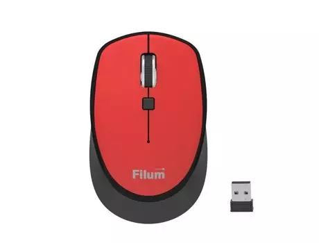 Мышь Wireless Filum FL-MW10-RD оптическая 2.4 ГГц USB 4 кл., DPI: 800/1200/1600, питание АА 1 шт., черная, Windows XP/Vista/7/8/10, MacOS