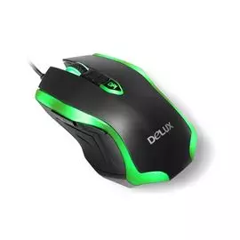 Мышь Delux M556hi (800/1200/1600/2400 DPI), USB, (5кн+скролл), черно-зеленая, с подсветкой