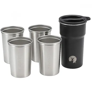Captain Stag Outdoor Cup Cup Tumbler Hd Cup Set 4+1 4 внутренних стакана 1 внешний стакан Емкость 280 мл 480 мл штабелируемый нержавеющая сталь Ue 3639