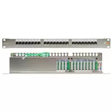 Патч-панель NikoMax NMC-RP24SD2-1U-MT 19", 1U, 24 порта, Кат.5e, RJ45/8P8C, 110/KRONE, T568A/B, полный экран, с органайзером, металлик