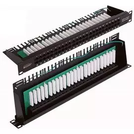 Патч-панель NikoMax NMC-RP50UC3-1U-BK 19", 1U, телефонная, 50 портов, Кат.3, RJ45/8P6C, 110/KRONE, с заземлением, с органайзером, черная