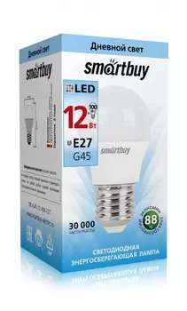 Лампа светодиодная E27 шар/G45, 12Вт, 4000K / белый, 960лм, SMARTBUY (SBL-G45-12-40K-E27)