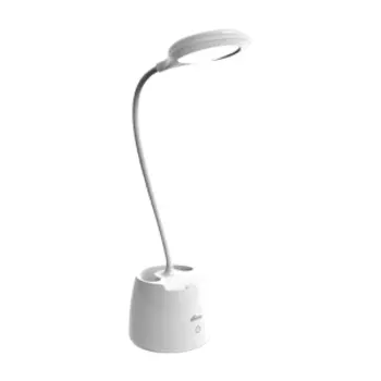 Лампа настольная Ritmix LED-530 White, светодиоды, 5 Вт, 6000K/300лм, с держателем для смартфона и стаканом для ручек или карандашей, белый