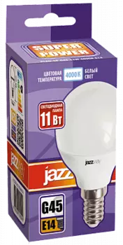 Лампа светодиодная E14 шар/G45, 11Вт, 4000K / белый, 980лм, Jazzway PLED-SP G45 11w E14 4000K POWER (5019270)