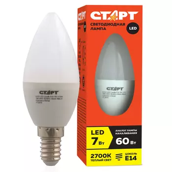 Лампа светодиодная E14 свеча, 7 Вт / теплый свет, СТАРТ LEDCandleE14 (4670012296164)