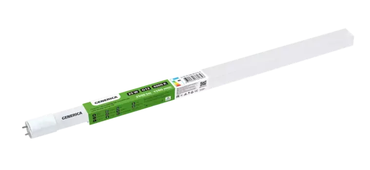 Лампа линейная светодиодная G13, T8, 2.5 см x 1.5 м, 25 Вт, 2500лм, 4000 K/нейтральный, GENERICA (LL-T8-25-230-40-G13-G)