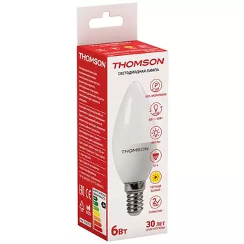 Лампа светодиодная E14 свеча/C37, 6Вт, 3000K / теплый свет, 480лм, THOMSON (TH-B2013)